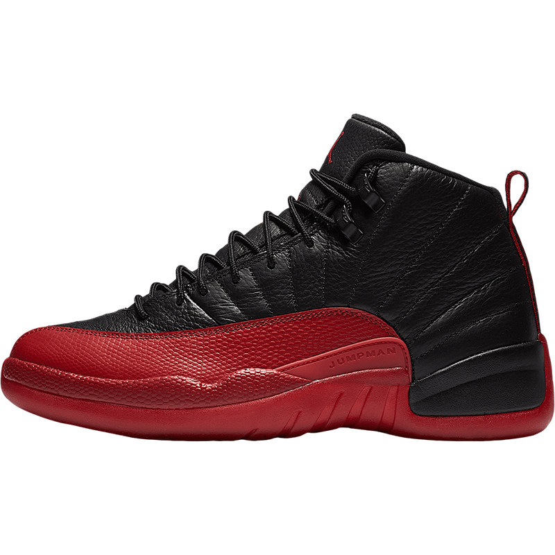 Men's Nike Air Jordan 12 Retro Flu Game High‑Top Black Red Basketball Sneakers CT8013‑002