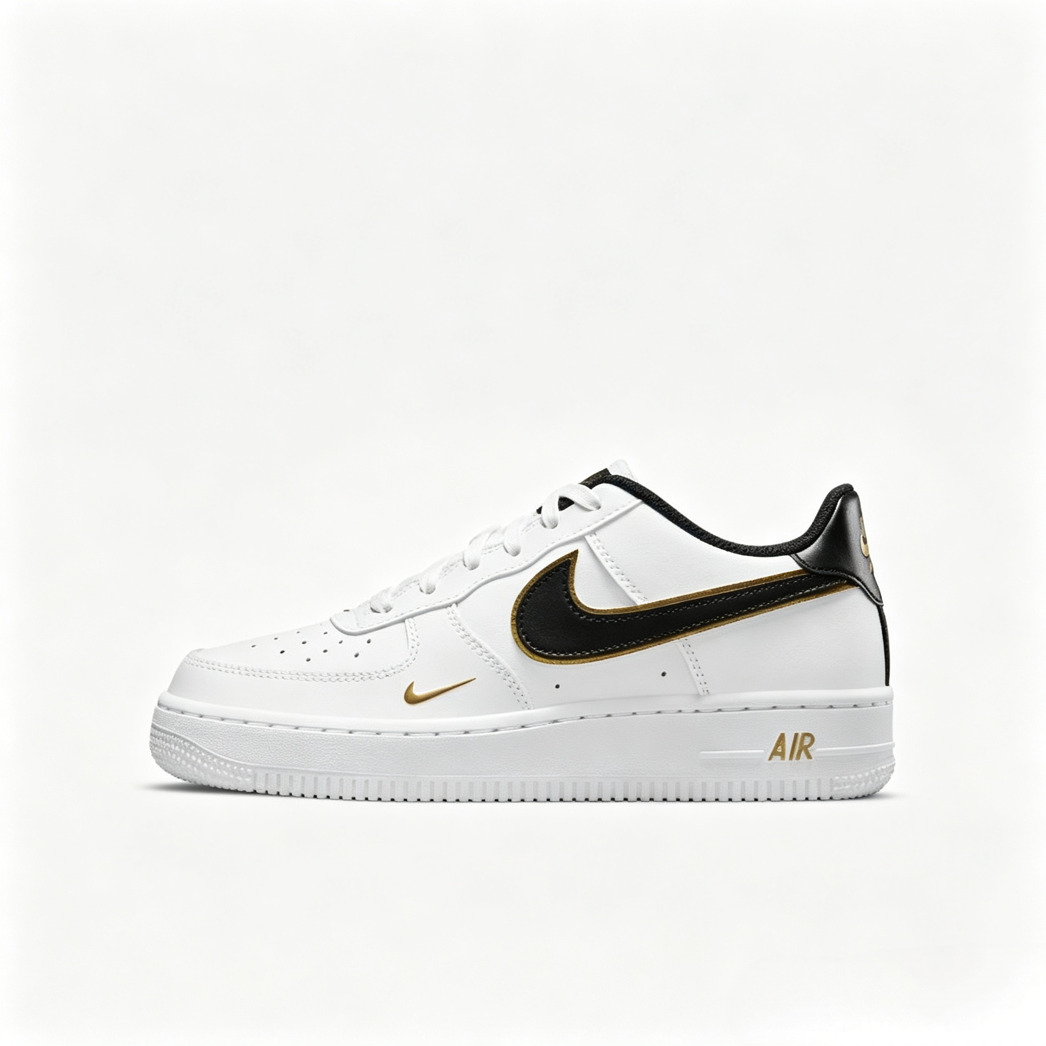 Nike Air Force 1 AF1 White‑Black‑Gold Double Swoosh Casual Sneakers DM3322 DA8481‑100