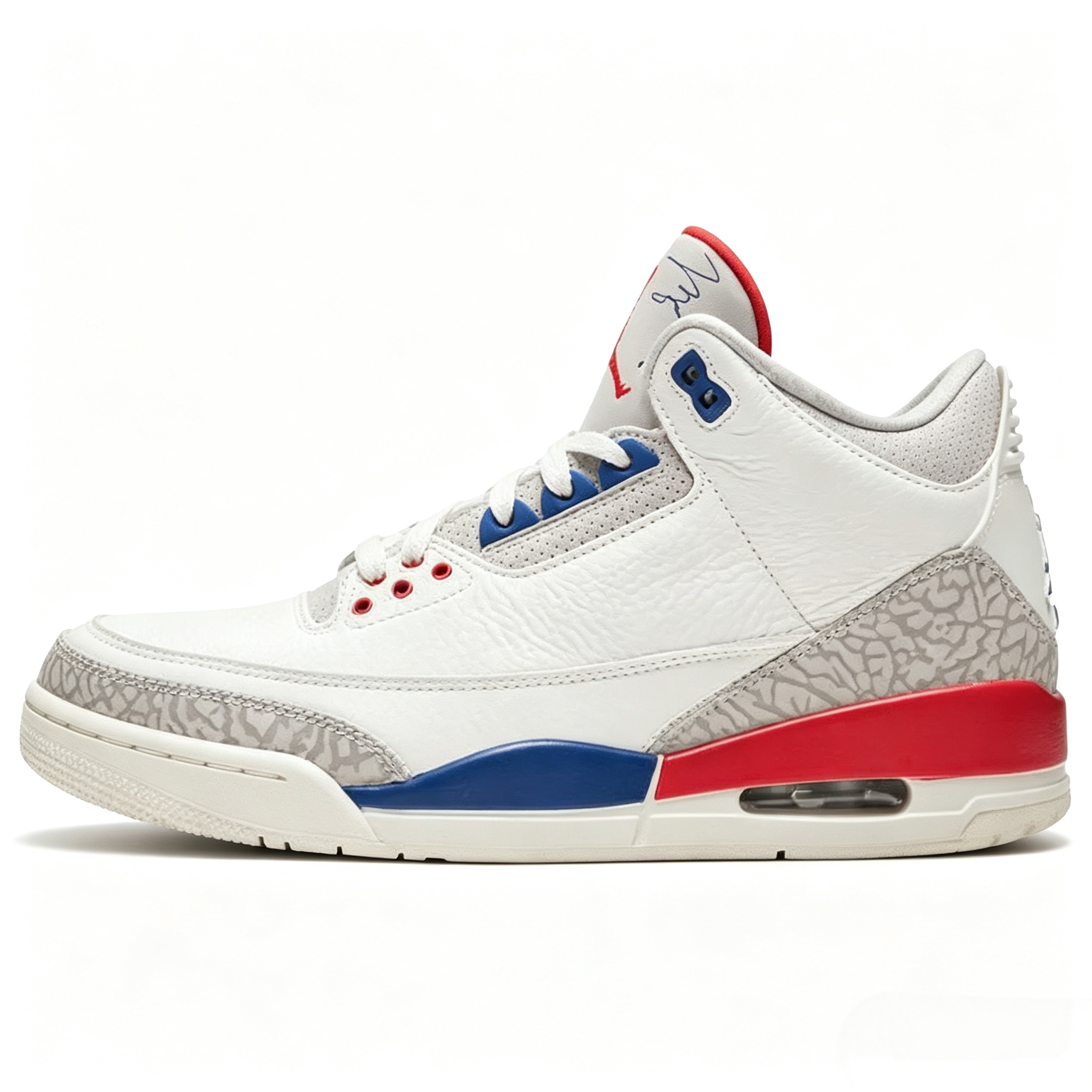 Air Jordan 3 Retro AJ3 White Red Blue Independence Day Cement Crackle Men's Retro Basketball Shoes 136064‑140