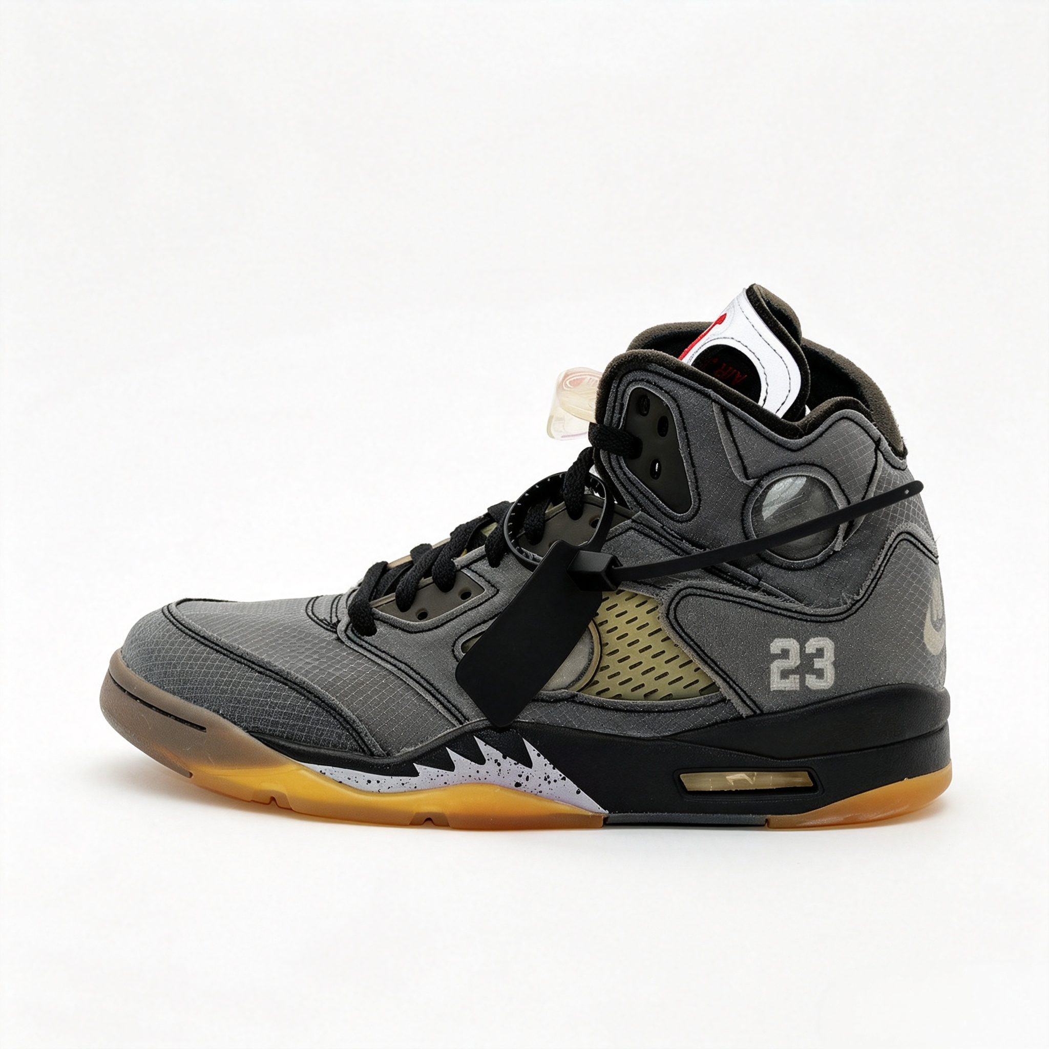 Air Jordan 5 Retro SP x OFF‑WHITE AJ5 Black Muslin Men's High‑Top Collaborative Basketball Shoes CT8480‑001