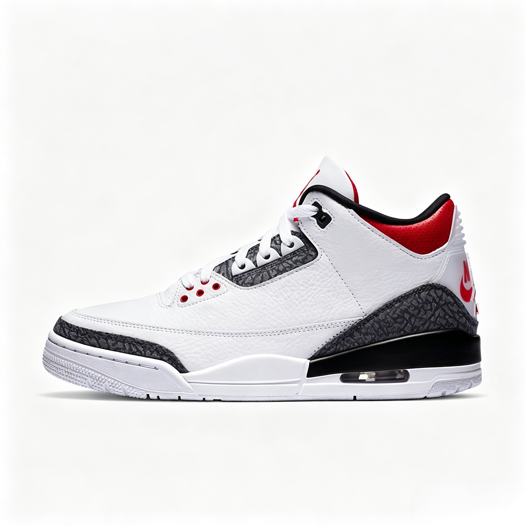 Air Jordan 3 AJ3 White Cement Fire Red Denim Elephant Print CZ6431‑100 Men's Retro Basketball Shoes