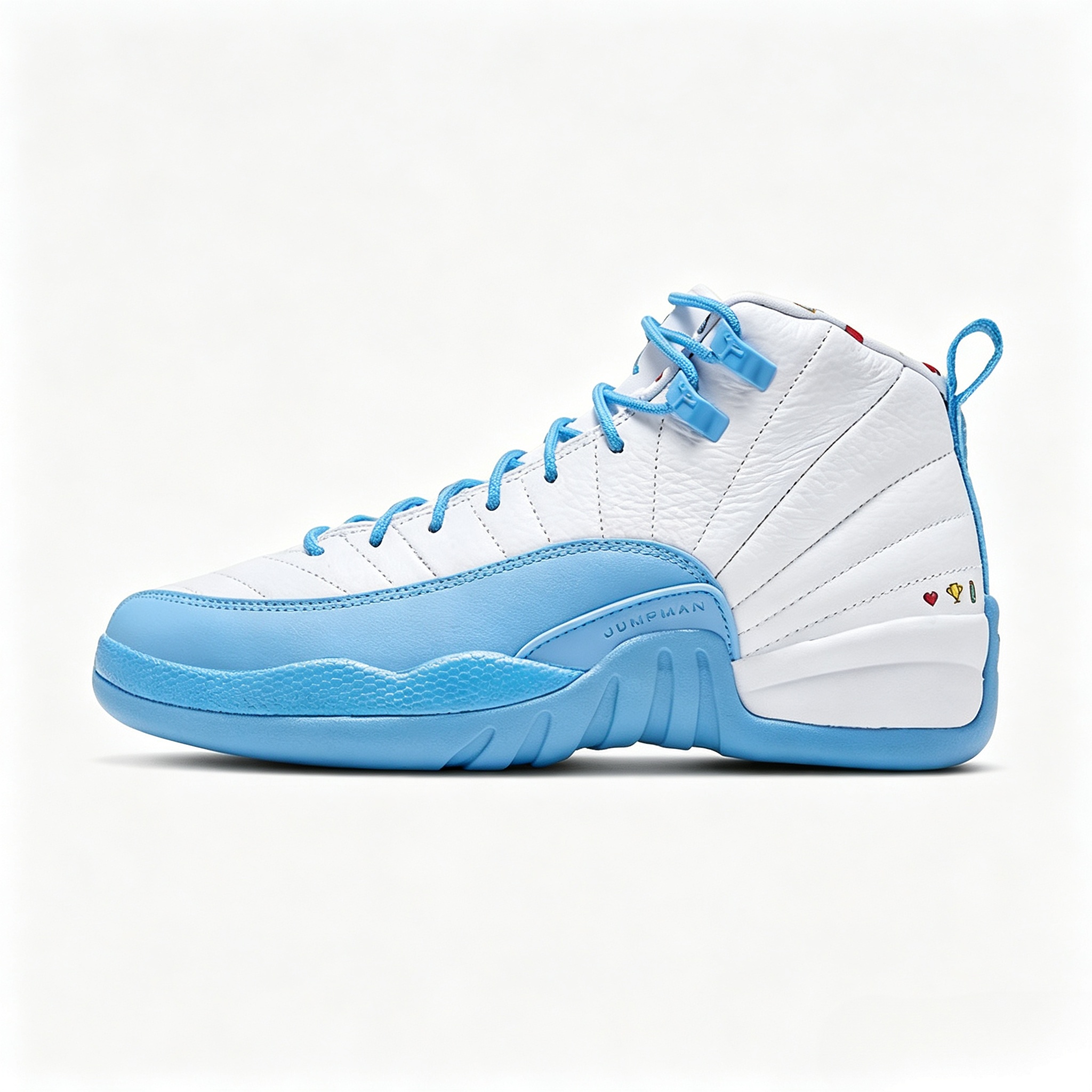 Air Jordan 12 Retro AJ12 University Blue North Carolina Blue Emoji‑Print Men's High‑Top Retro Basketball Shoes DQ4365‑114